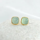 Aqua Chalcedony Stud Earrings - Solid Silver - Gold Plated Studs - 9mm Cushion - High Quality Jewelry - Gift For Niece - Jewelry For Girls